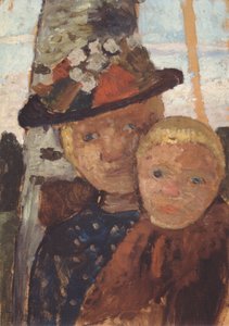 花の帽子と少年を持つ少女の半身像 作： Paula Modersohn Becker